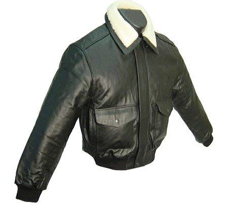 Black Leather Men's Bomber Jacket (#299-0)