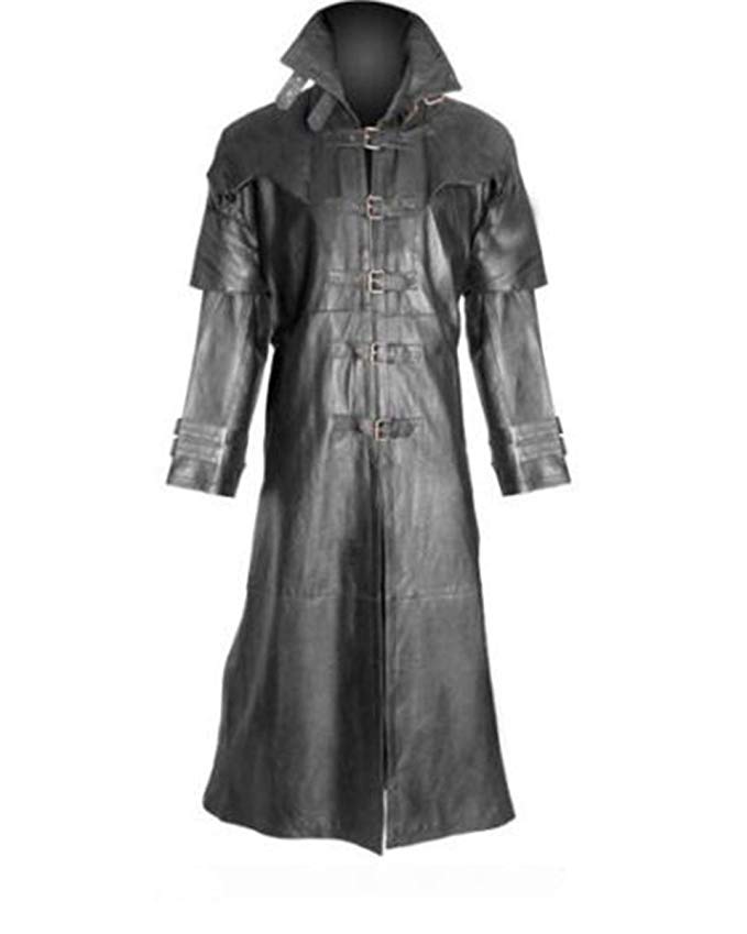 Mens Real Black Leather Goth Matrix Trench Coat Steampunk Gothic Van Helsing