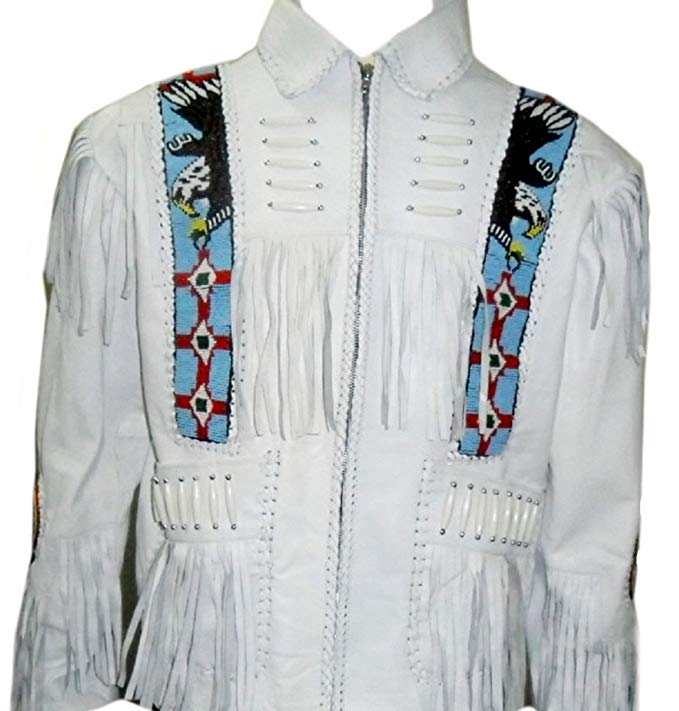 Coolhides Men's Indian Cowboy Suede Leather Jacket Fringed & Beaded