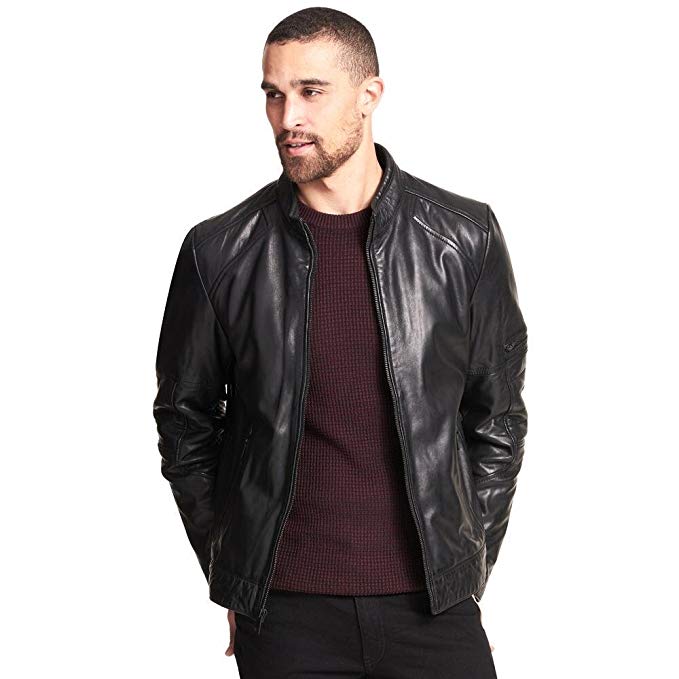 Wilsons Leather Mens Motoinspired Genuine Leather Jacket W/Zipper Details