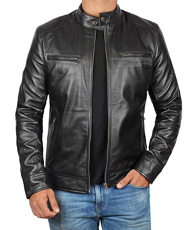 Mens Black Leather Jacket | Real Lambskin Motorcycle Jackets & Coat