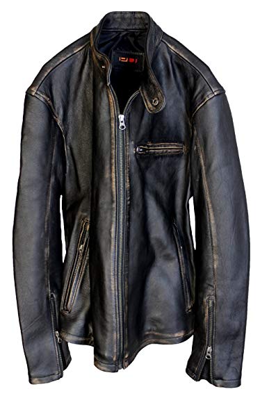 PDCollection Men's R79 Leather Jacket Vintage Cafe Racer New - Distressed Black