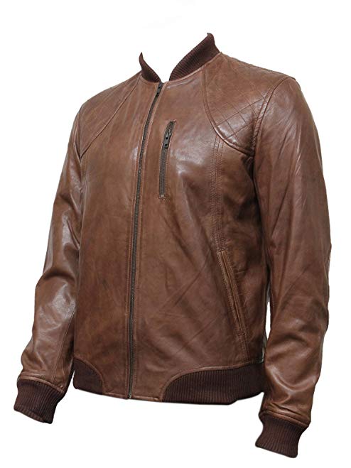 Infinity Mens Genuine Leather Vintage Biker Jacket Brown Summer Retro Style Bomber Jacket