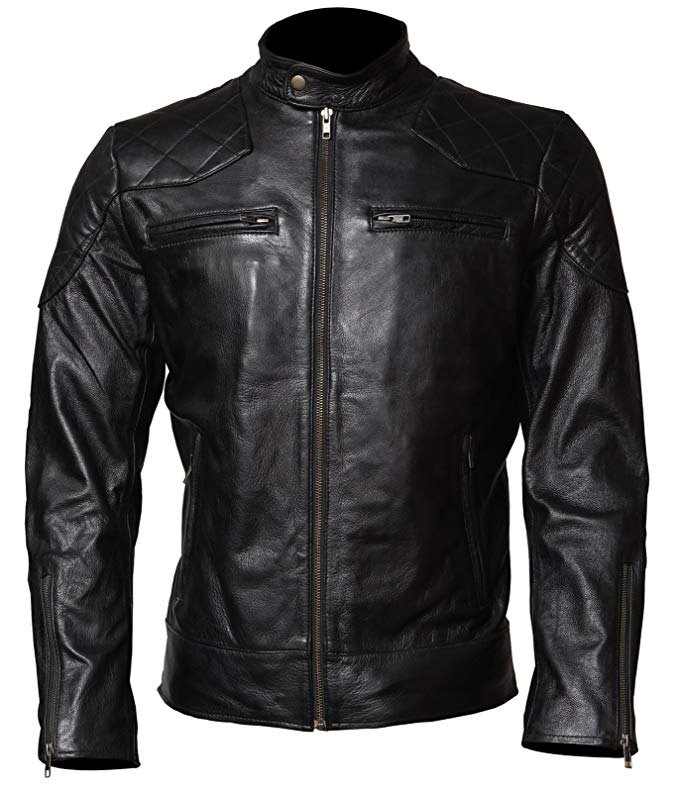 Herts Leather David Style Mens Classic HQ Real Leather Jacket In Black With Worldwide Shipping