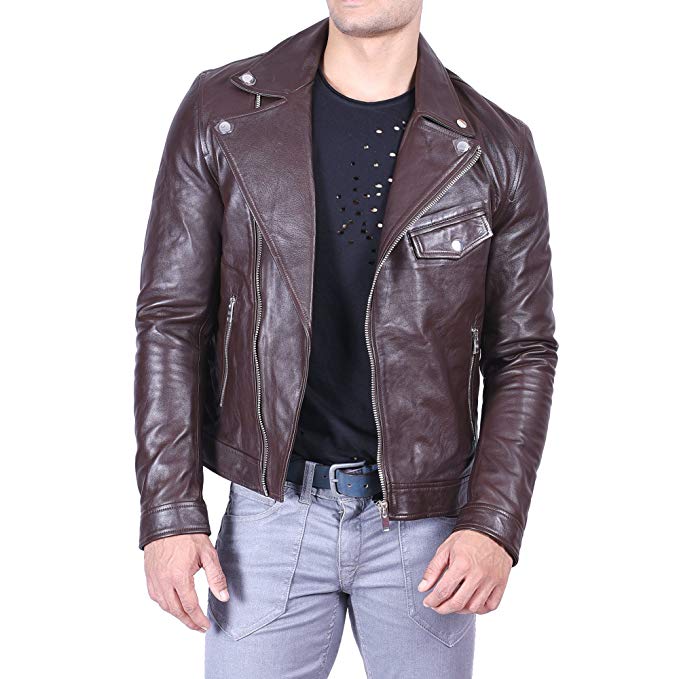 Sominemi Men's Leather Jacket, Moto Jacket