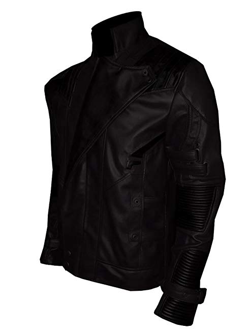 Men's Guardians of The Galaxy Vol. 2 Star Lord Chris Pratt Real Leather Jacket (XXXL, Black)