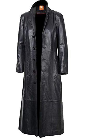 Original Lambskin Leather Men’s Long Coat Glossy Black Sheepskin for Sale on Amazon