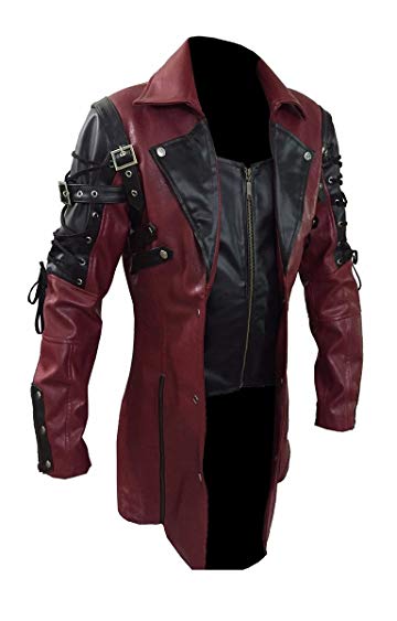 Mens Red Goth Matrix Trench Coat Steampunk Gothic of Month