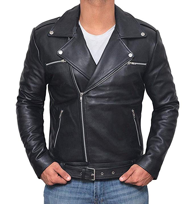 BlingSoul Black Leather Jackets Men - Asymmetrical Biker Leather Jacket Men