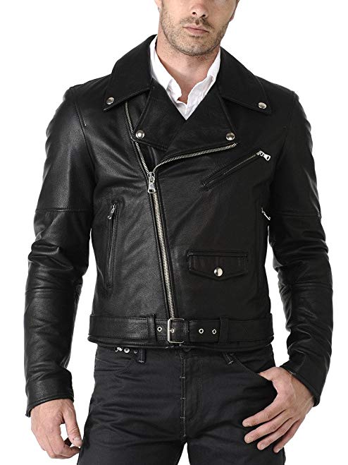 Men Leather Jacket Biker Motorcycle Coat Black Slim Fit Outwear Jackets KL003