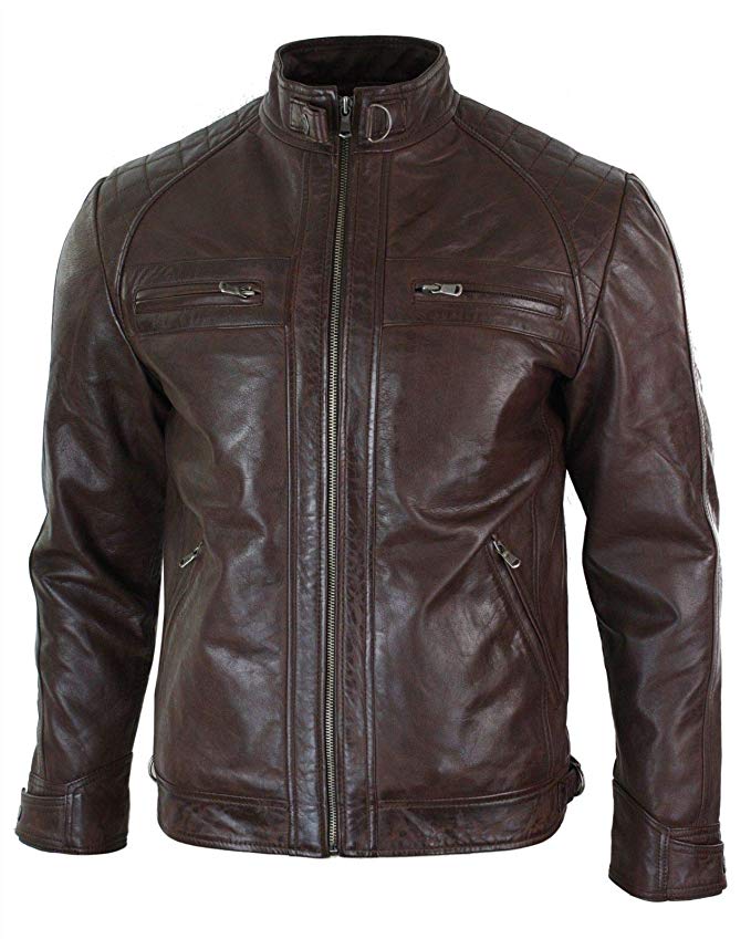 Men's Leather Jackets Motorcycle Bomber Biker Real Lambskin Leather Distress Brown Vintage Café Racer Jacket for Men