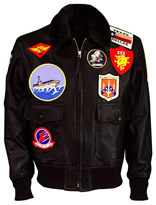 Tom Cruise Top Gun Maverick Fur Collar Patches Shearling Aviator Pilot Bomber Real Leather Jacket