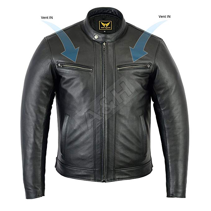 A&H Apparel Mens Motorcycle Leather Jacket Genuine Cowhide Naked Motorcycle Vented and Zip-Out Linning Genuine Leather Jacket (XXX-Large)