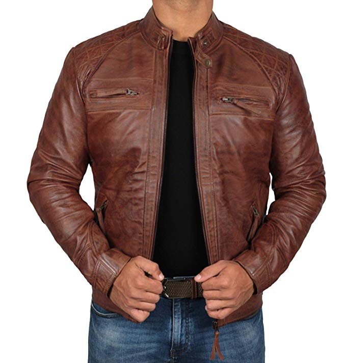 Brown Leather Jacket for Men - Distressed Genuine Black Motorcycle Leather Jackets