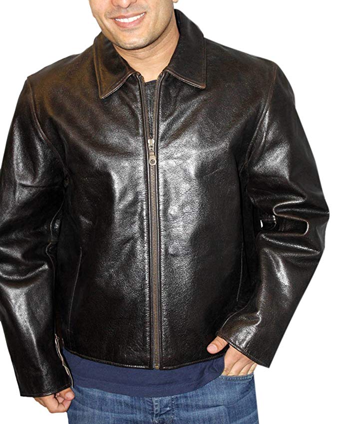 Dona Michi Men's Classic Zipper Jacket Genuine Brown Leather