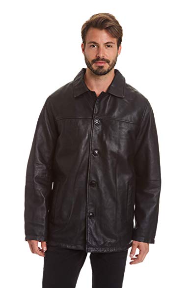 Excelled Men's Big and Tall Four-Button Lambskin Leather Car Coat