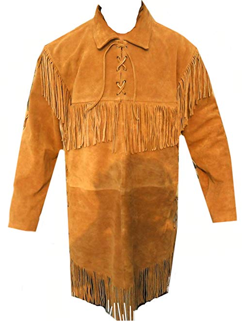 Classyak Western Leather Long Coat Fringed, Premiere Suede Leather Xs-5xl
