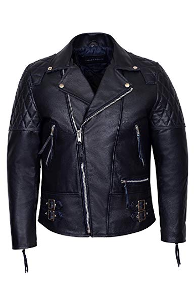 'Reckless' Men's Navy Blue Hide Biker Style Motorcycle Real Cowhide Leather Jacket