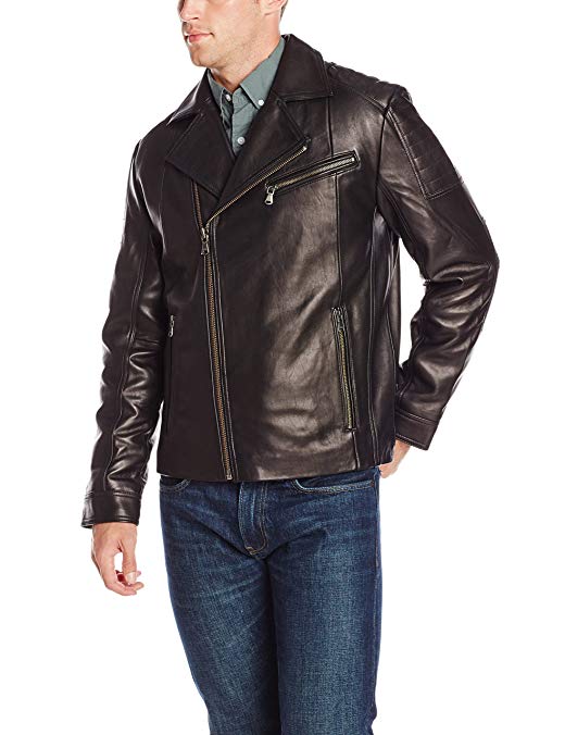 Emanuel by Emanuel Ungaro Men's Lambskin Leather Asymmetrical Moto Jacket