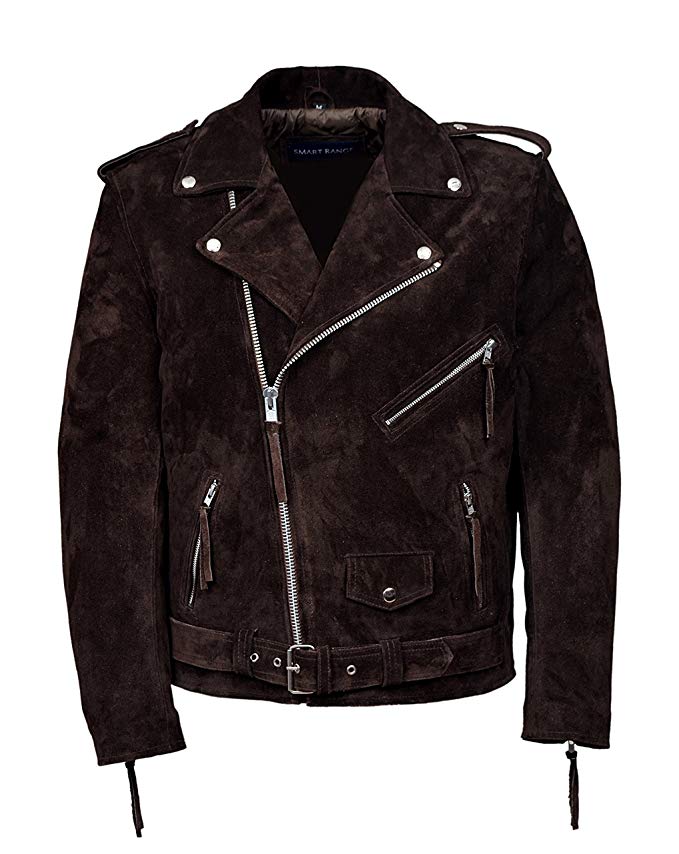 New Men's Brando Brown Suede Men's Classic Motorcycle Biker Real Leather Jacket
