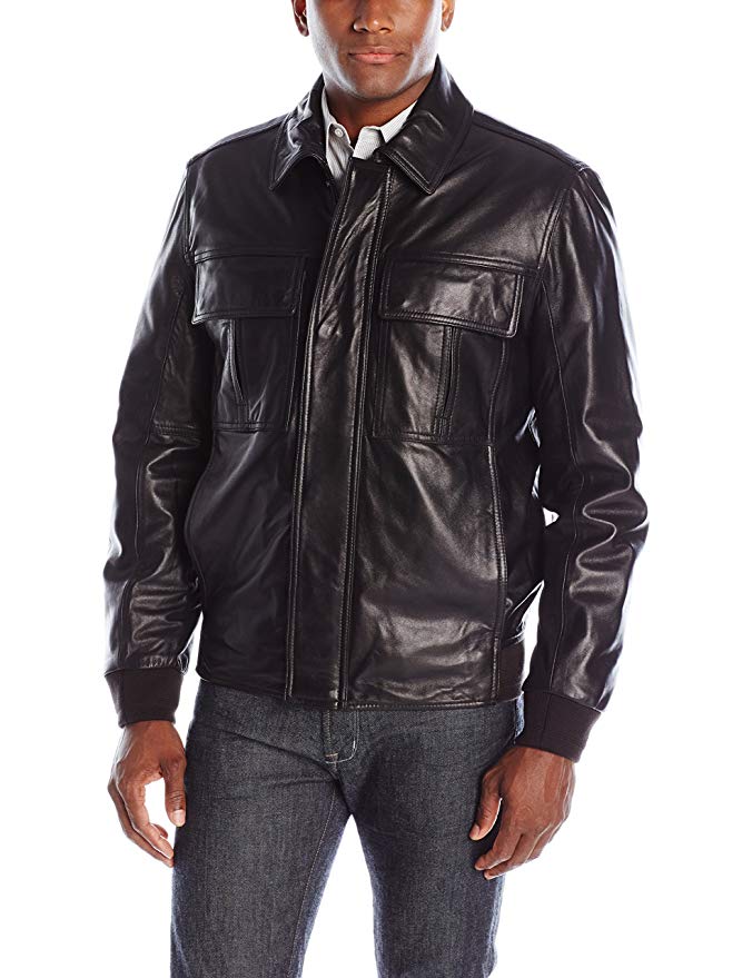 Marc New York by Andrew Marc Men's Andover Bomber Smooth Lamb Bomber W/ Patch Pocket Detail