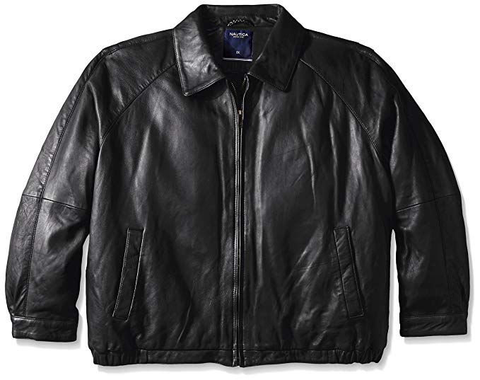 Nautica Men's Big Lamb Zip-Front Leather Jacket