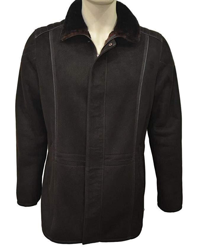 Zavelio Men's Genuine Shearling Sheepskin and Leather Classic Long Winter Coat
