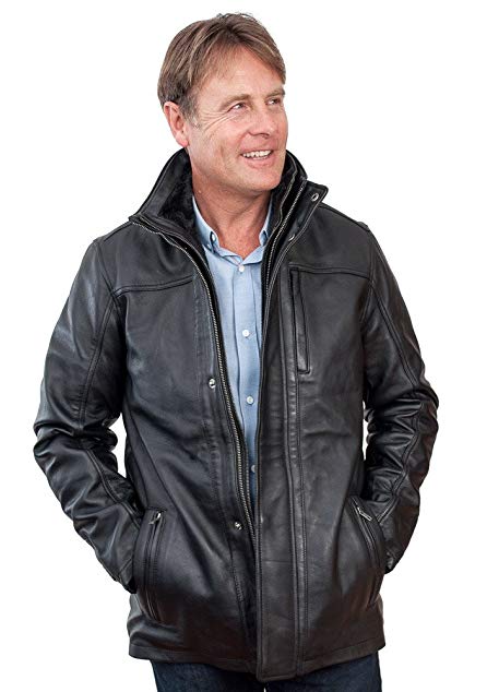 Men's Mid Length Classic Warm Black Leather Jacket