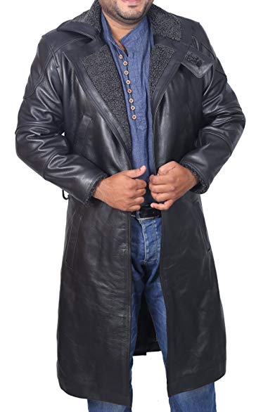 Officer K Detective Hi Quality Black Leather Fur Shearling Trench Coat ...