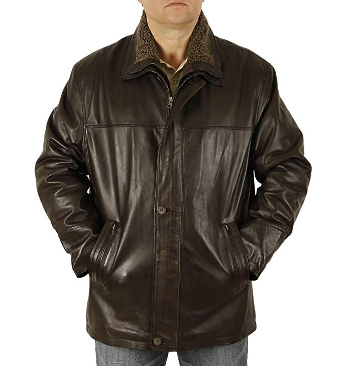 Mens Brown Hide 3/4 Leather Coat with Zip Out Collar Review